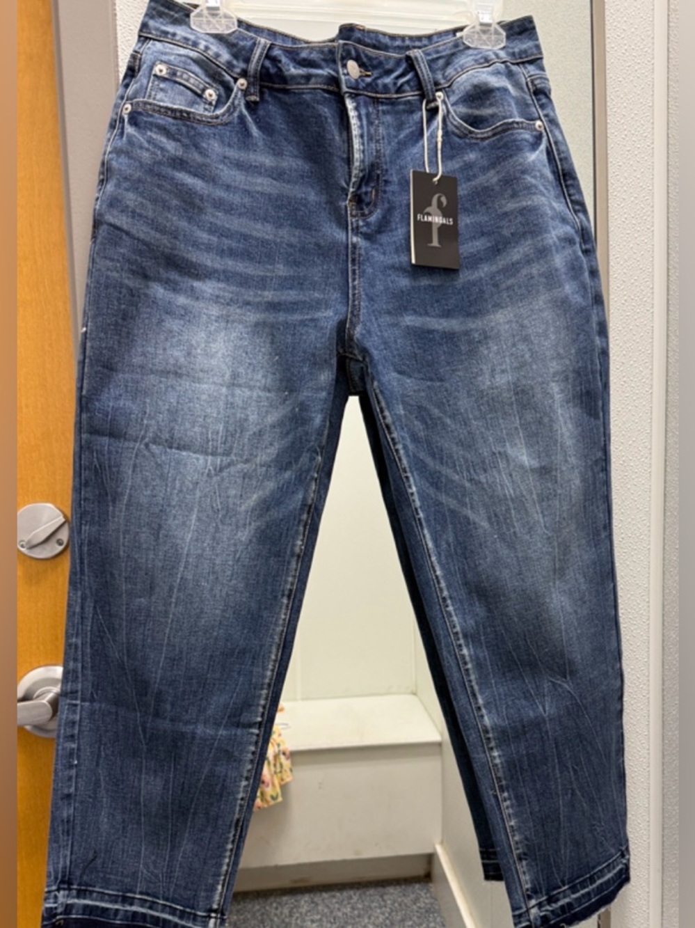 Women’s Dark Wash Relaxed Fit Jeans - Flamingals (XL)